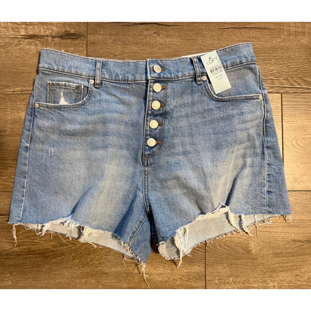 LOFT The Cut Off Short High Rise‎ Button Fly Denim Shorts Blue 30/10 Petite NEW